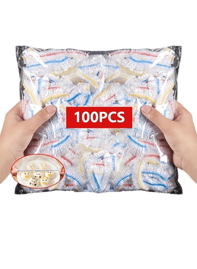Set of 100 Disposable LARGE SIZE Plastic Covers Multipurpose Waterproof Elastic Opening Transparent Single Use Protection For Food Appliances Bowls Kitchen Storage Hygiene Safety Daily Household Use - Image 1